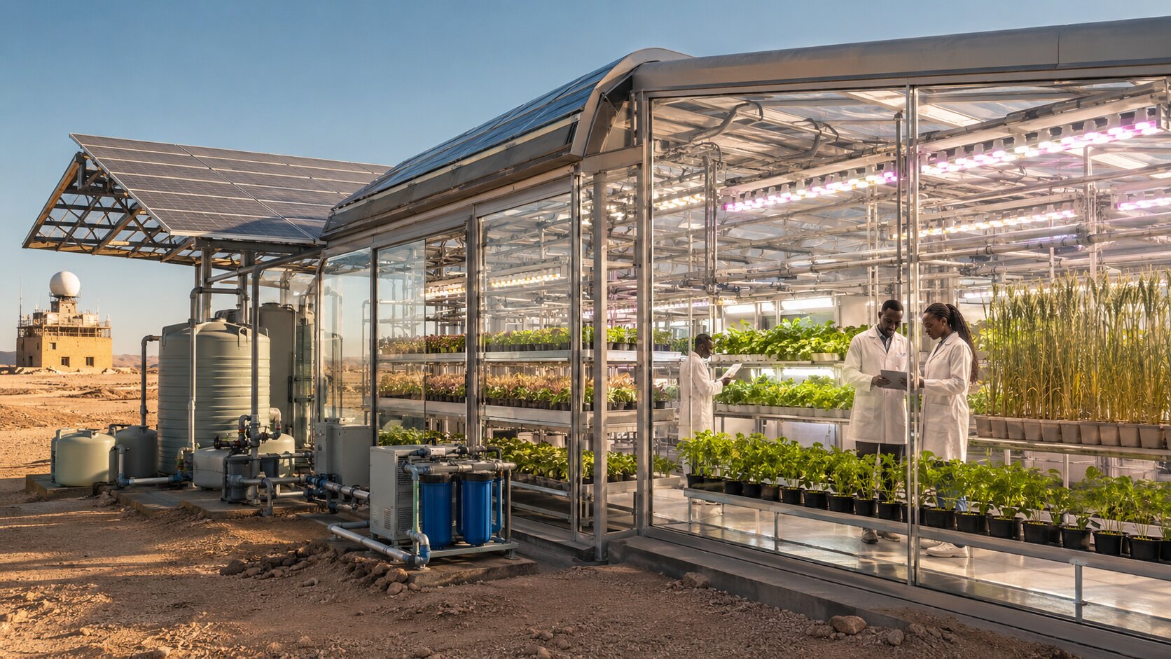 Serre expérimentale alimentée par une centrale solaire, site pilote AISC